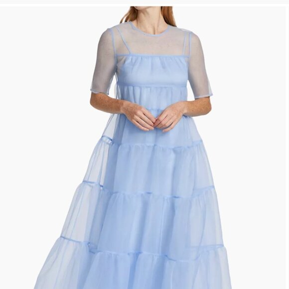 Staud Hyacinth Tiered Organza Overlay Maxi A-Line Dress in French Blue NWT - Picture 3 of 9
